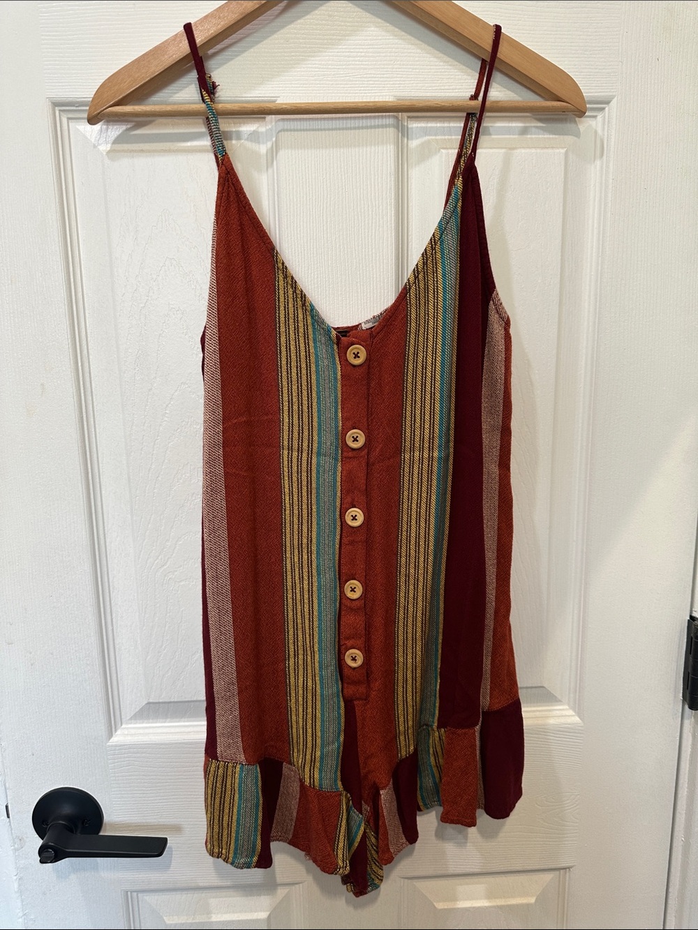 Free People Rust Multi-Stripe Button-Front Jumper